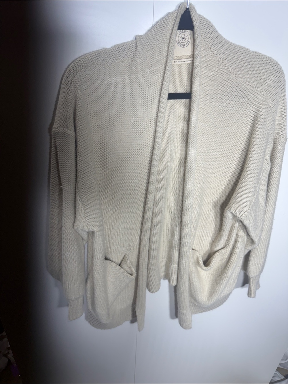 Urban Outfitters Cream Open-Front Knit Cardigan